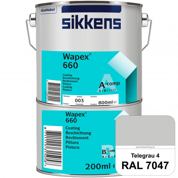 Wapex 660 Set (RAL 7047 Telegrau 4) seidenglänzende 2K-Epoxidharzlack für Böden & Wände (innen)