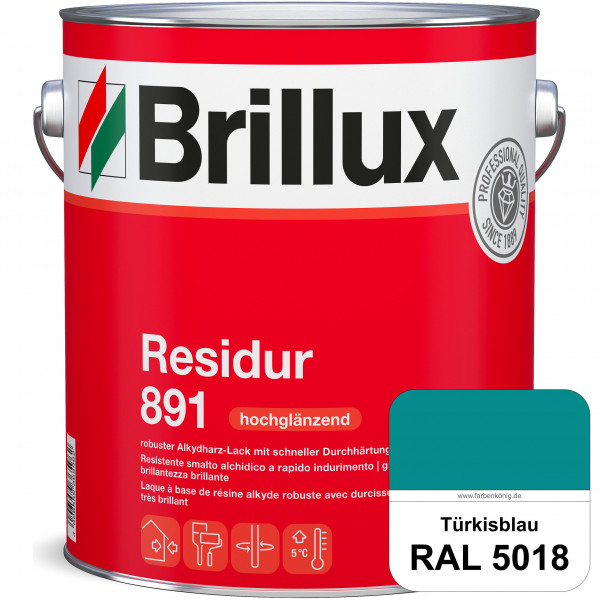 Residur 891 (RAL 5018 Türkisblau) widerstandsfähige, schnell trocknender Lack für grundierte Metallb