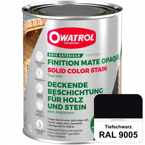 Solid Color Stain (RAL 9005 Tiefschwarz) deckende und matte Wetterschutzfarbe außen