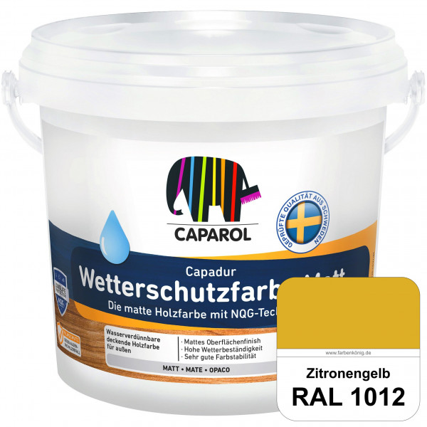 Capadur Wetterschutzfarbe Matt (RAL 1012 Zitronengelb) matte Holzfarbe mit NQG-Technologie für außen