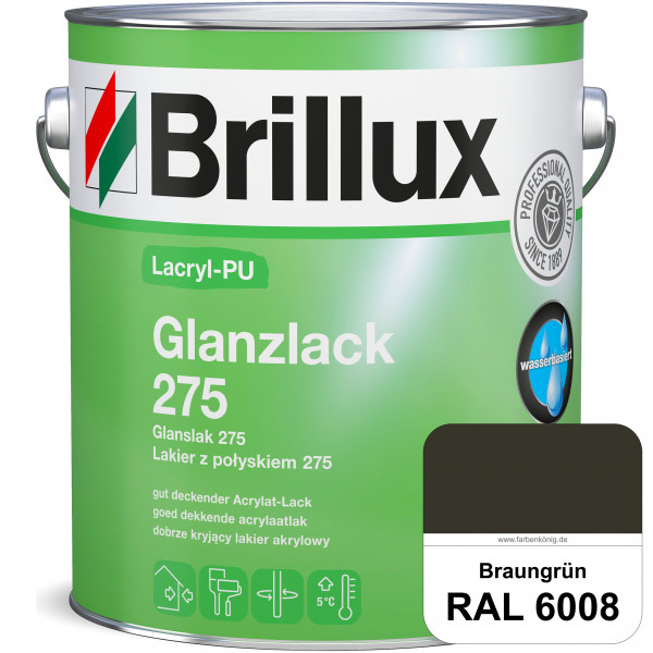 Lacryl-PU Glanzlack 275 (RAL 6008 Braungrün) Glänzender Lack (wasserbasiert) für z. B. Holz, Zink, A