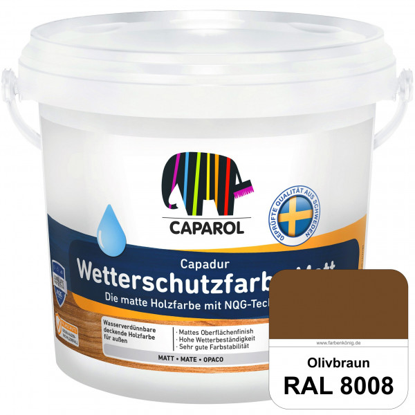 Capadur Wetterschutzfarbe Matt (RAL 8008 Olivbraun) matte Holzfarbe mit NQG-Technologie für außen