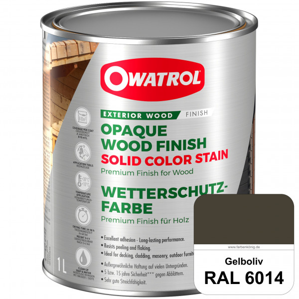 Solid Color Stain (RAL 6014 Gelboliv) deckende und matte Wetterschutzfarbe außen