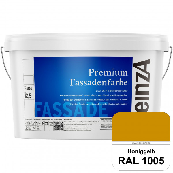 einzA Premium Fassadenfarbe (RAL 1005 Honiggelb) Hochwertige Fassadenfarbe mit Clean-Effekt