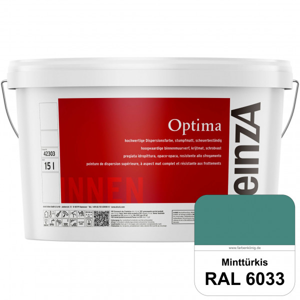 einzA Optima (RAL 6033 Minttürkis) Stumpfmatte Dispersionsfarbe für hochwertige Anstriche