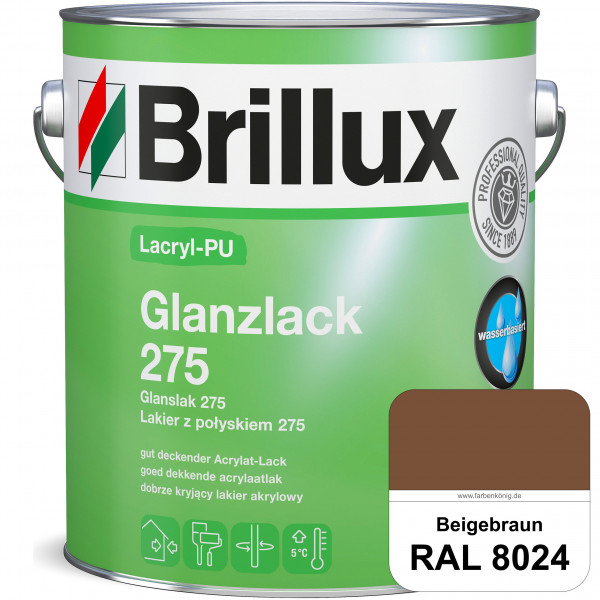 Lacryl-PU Glanzlack 275 (RAL 8024 Beigebraun) Glänzender Lack (wasserbasiert) für z. B. Holz, Zink,