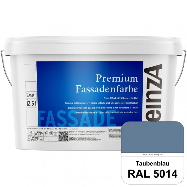 einzA Premium Fassadenfarbe (RAL 5014 Taubenblau) Hochwertige Fassadenfarbe mit Clean-Effekt