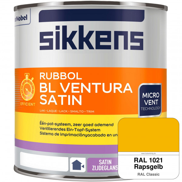 Rubbol BL Ventura Satin NEU (RAL 1021 Rapsgelb) Seidenglanzlack (wasserbasiert) Fenster außen