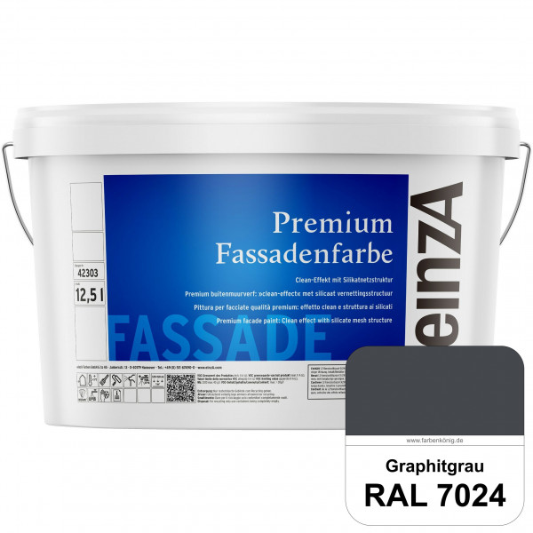 einzA Premium Fassadenfarbe (RAL 7024 Graphitgrau) Hochwertige Fassadenfarbe mit Clean-Effekt
