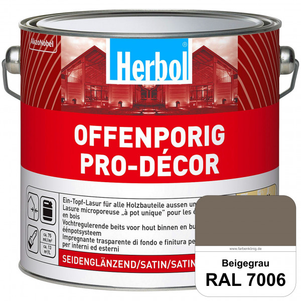 Herbol Offenporig Pro-Décor (RAL 7006 Beigegrau) Hochwertige Ein-Topf-Holzlasur mit 2-Phasen-UV-Schu