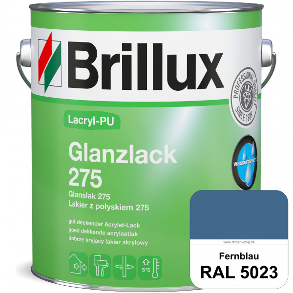 Lacryl-PU Glanzlack 275 (RAL 5023 Fernblau) Glänzender Lack (wasserbasiert) für z. B. Holz, Zink, Al