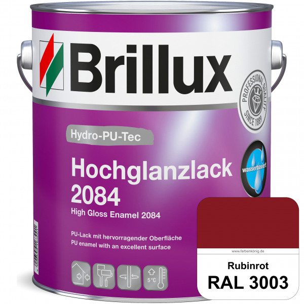 Hydro-PU-Tec Hochglanzlack 2084 (RAL 3003 Rubinrot) wasserbasierter Hochglanzlack für Holz, Zink, Al