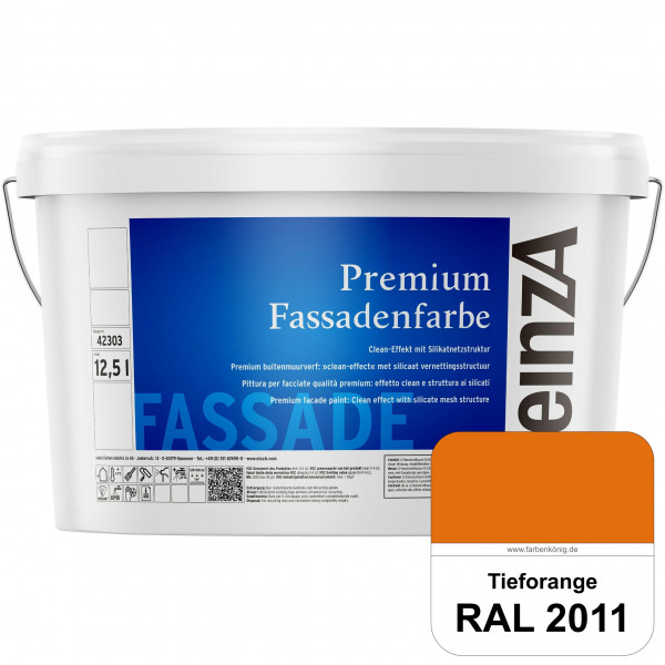 einzA Premium Fassadenfarbe (RAL 2011 Tieforange) Hochwertige Fassadenfarbe mit Clean-Effekt