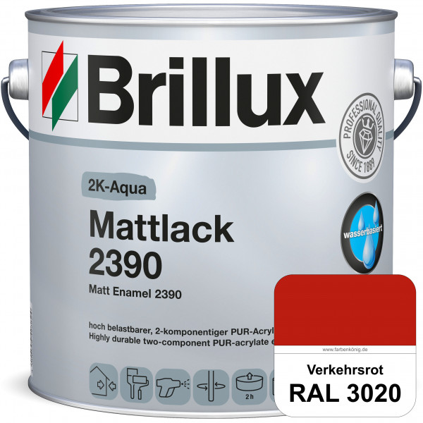 2K-Aqua Mattlack 2390 (RAL 3020 Verkehrsrot) mechanisch und chemisch hoch belastbar für außen & inne