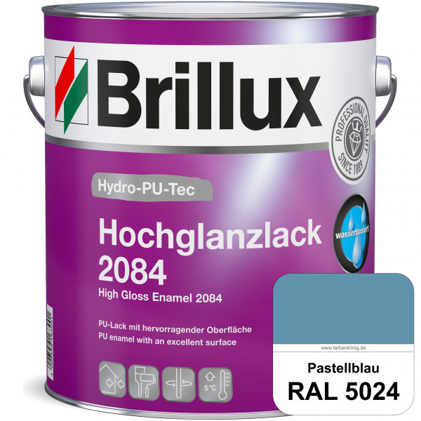 Hydro-PU-Tec Hochglanzlack 2084 (RAL 5024 Pastellblau) wasserbasierter Hochglanzlack für Holz, Zink,