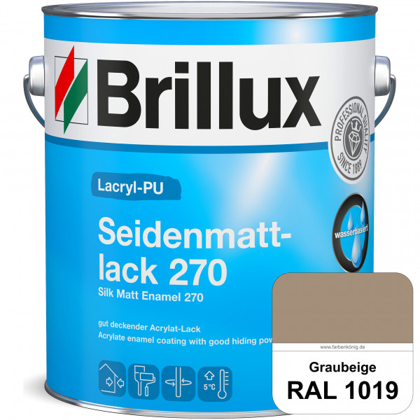 Lacryl-PU Seidenmattlack 270 (RAL 1019 Graubeige) PU-verstärkt (wasserbasiert) für außen und innen