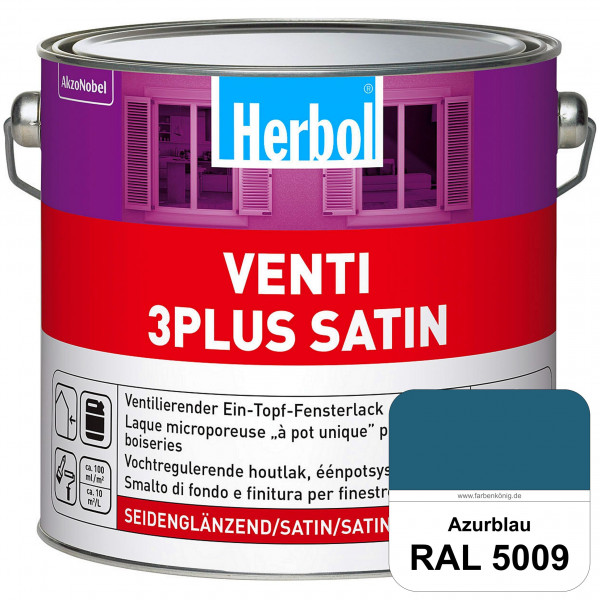 Venti 3Plus Satin (RAL 5009 Azurblau) feuchtigkeitregulierender & seidenglänzender Ein-Topf-Fensterl