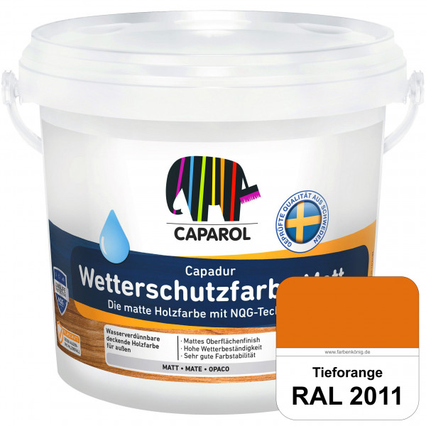 Capadur Wetterschutzfarbe Matt (RAL 2011 Tieforange) matte Holzfarbe mit NQG-Technologie für außen