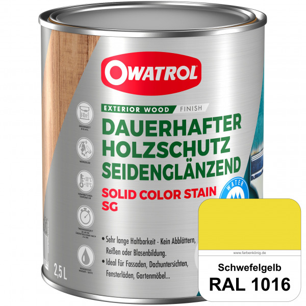 Solid Color Stain SG (RAL 1016 Schwefelgelb) deckende und seidenglänzende Wetterschutzfarbe außen