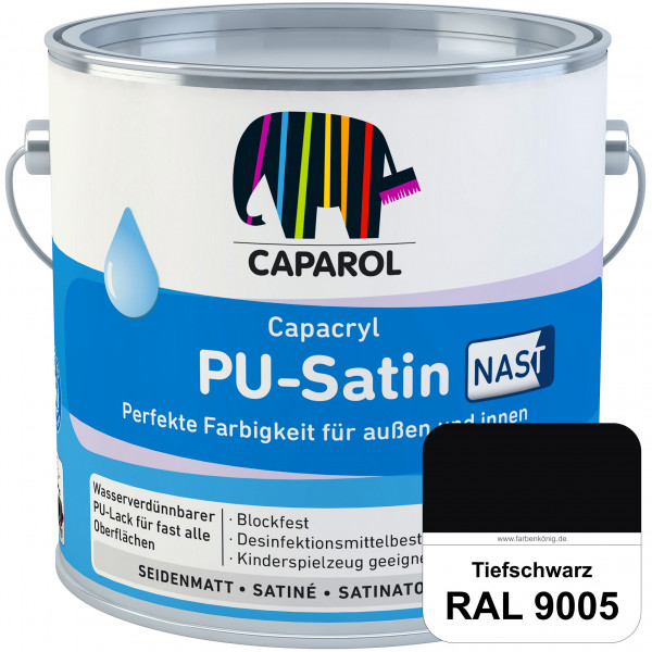 Capacryl PU-Satin NAST (RAL 9005 Tiefschwarz) Seidenmattlack mit nebelarme Spritztechnologie (innen