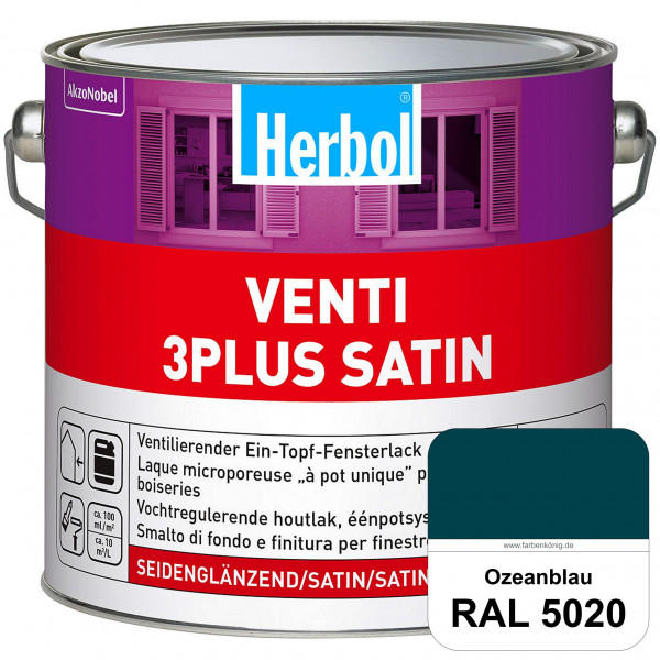 Venti 3Plus Satin (RAL 5020 Ozeanblau) feuchtigkeitregulierender & seidenglänzender Ein-Topf-Fenster