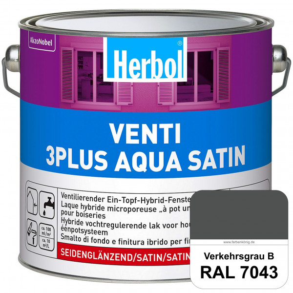 Venti 3Plus Aqua Satin (RAL 7043 Verkehrsgrau B) wasserbasierter & feuchtigkeitregulierender Ein-Top