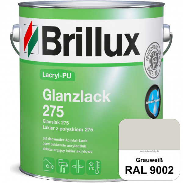Lacryl-PU Glanzlack 275 (RAL 9002 Grauweiß) Glänzender Lack (wasserbasiert) für z. B. Holz, Zink, Al