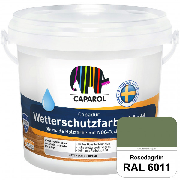 Capadur Wetterschutzfarbe Matt (RAL 6011 Resedagrün) matte Holzfarbe mit NQG-Technologie für außen