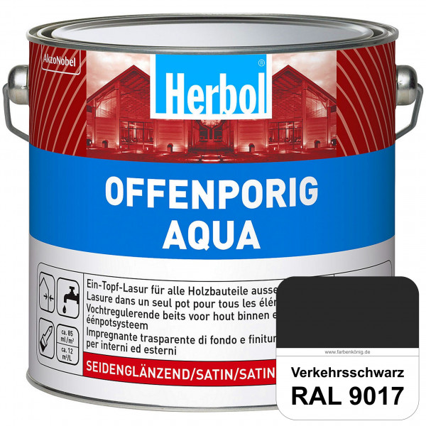 Offenporig Aqua (RAL 9017 Verkehrsschwarz) Wasserverdünnbar & hochwertige Ein-Topf-Holzlasur - Feuch