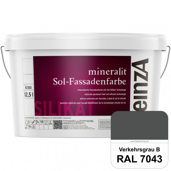 einzA mineralit Sol Fassadenfarbe (RAL 7043 Verkehrsgrau B) mineralische Fassadenfarbe mit Sol-Silik