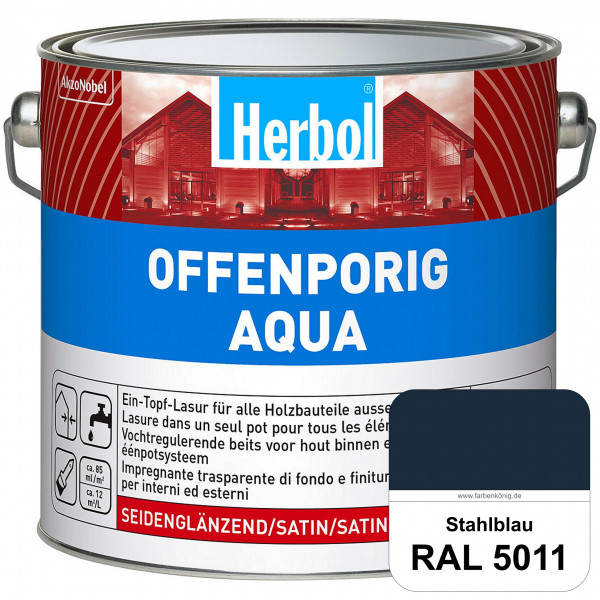 Offenporig Aqua (RAL 5011 Stahlblau) Wasserverdünnbar & hochwertige Ein-Topf-Holzlasur - Feuchteschu