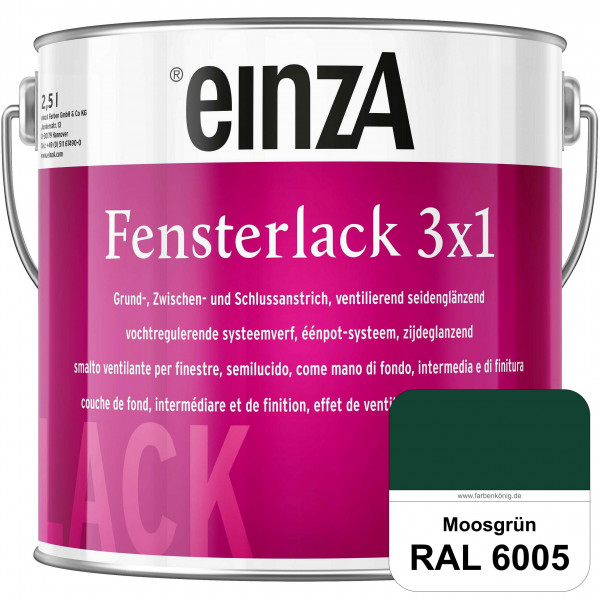 einzA Fensterlack 3 x 1 (RAL 6005 Moosgrün) wetterbeständiger & seidenglänzender Fensterlack