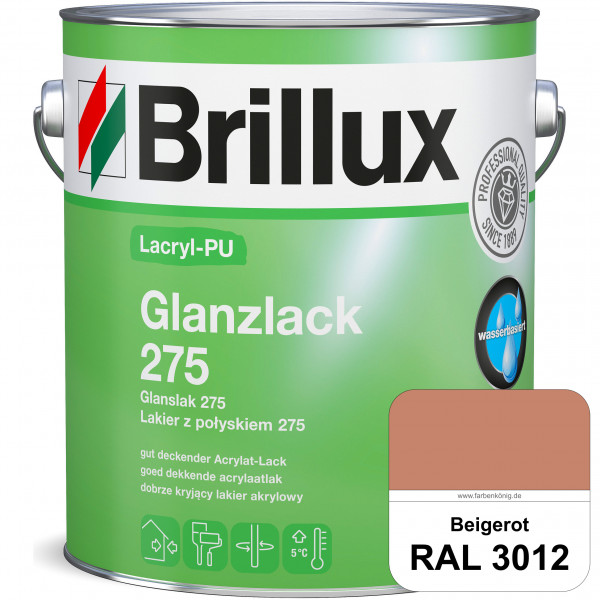 Lacryl-PU Glanzlack 275 (RAL 3012 Beigerot) Glänzender Lack (wasserbasiert) für z. B. Holz, Zink, Al