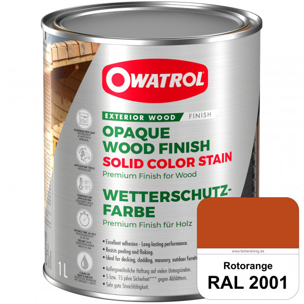 Solid Color Stain (RAL 2001 Rotorange) deckende und matte Wetterschutzfarbe außen