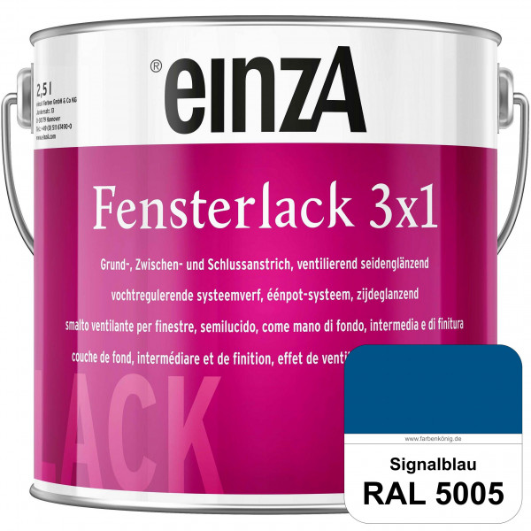 einzA Fensterlack 3 x 1 (RAL 5005 Signalblau) wetterbeständiger & seidenglänzender Fensterlack