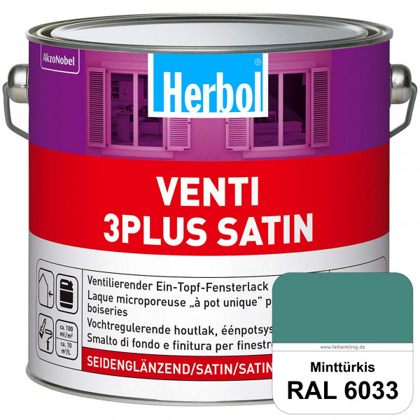 Venti 3Plus Satin (RAL 6033 Minttürkis) feuchtigkeitregulierender & seidenglänzender Ein-Topf-Fenste