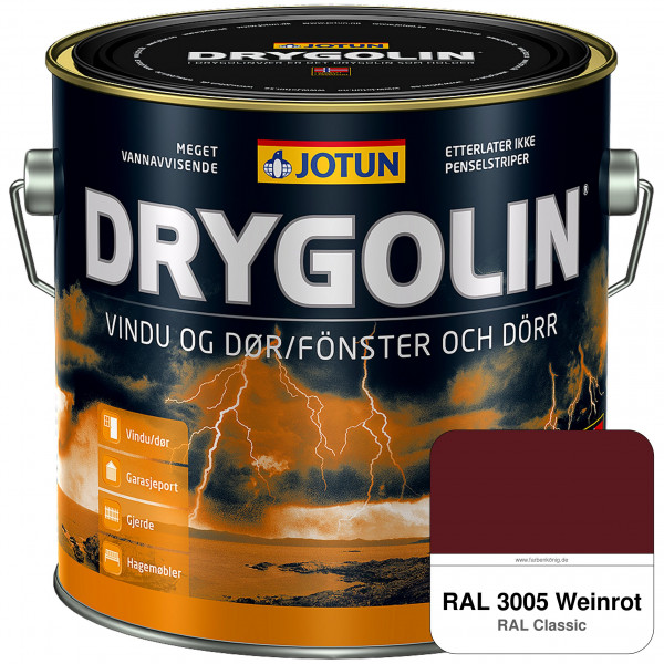 DRYGOLIN Vindu og Dør - wetterbeständige Holzschutzfarbe für Außen (RAL 3005 Weinrot)