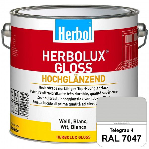 Herbolux Gloss (RAL 7047 Telegrau 4) strapazierfähiger Top-Hochglanzlack (lösemittelhaltig) für inne