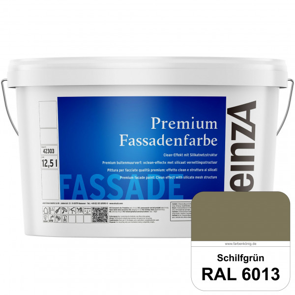 einzA Premium Fassadenfarbe (RAL 6013 Schilfgrün) Hochwertige Fassadenfarbe mit Clean-Effekt