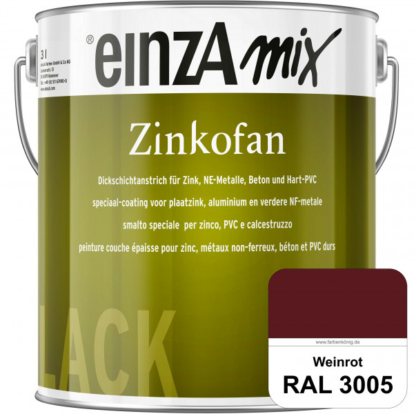 einzA Zinkofan (RAL 3005 Weinrot) Hoch wetterbeständiges "Dickschicht-1-Topf-System"