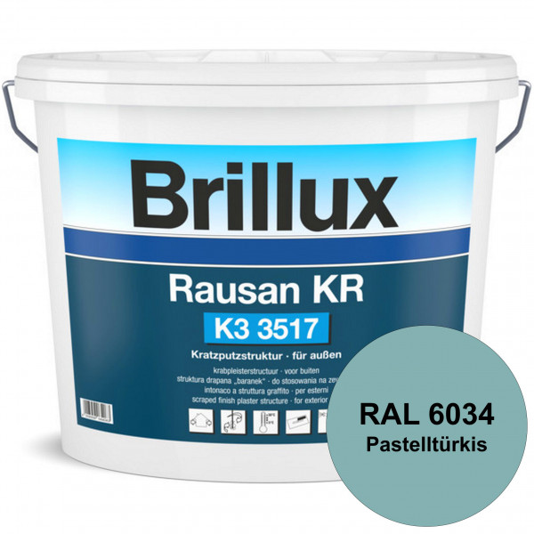 Rausan KR K3 3517 mit Protect (RAL 6034 Pastelltürkis) Organisch gebundener Kratzputz für wetterbest