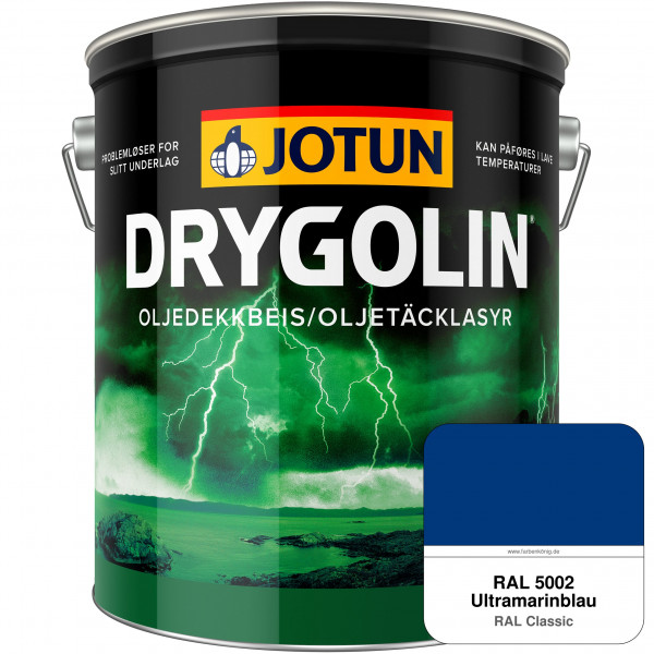 DRYGOLIN Oljedekkbeis - Deckende & wetterbeständige Öllasur für Außen (RAL 5002 Ultramarinblau)