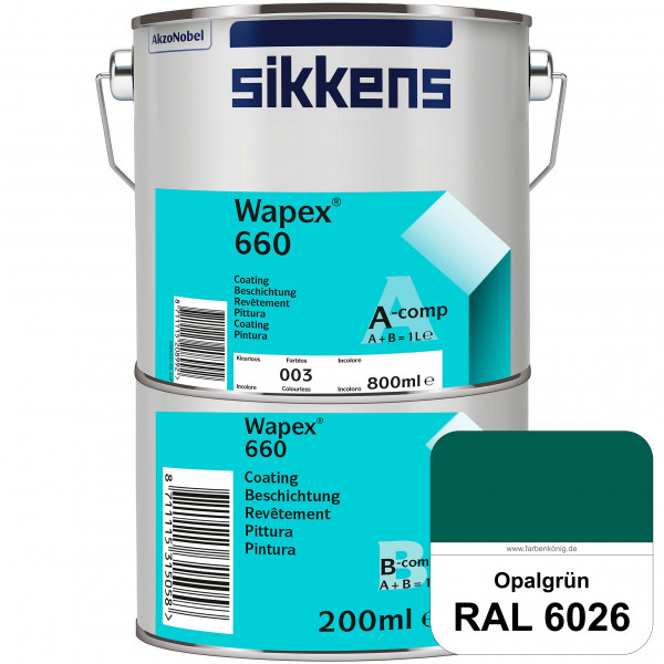Wapex 660 Set (RAL 6026 Opalgrün) seidenglänzende 2K-Epoxidharzlack für Böden & Wände (innen)