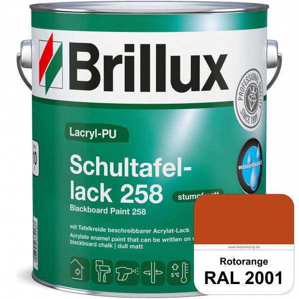 Lacryl-PU Schultafellack 258 (RAL 2001 Rotorange) wasserbasierter und matter Schultafellack (innen)