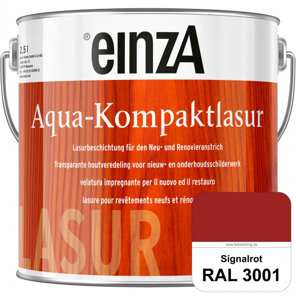 einzA Aqua-Kompaktlasur (RAL 3001 Signalrot) wasserverdünnbare & feuchtigkeitsregulierende Lasurbesc