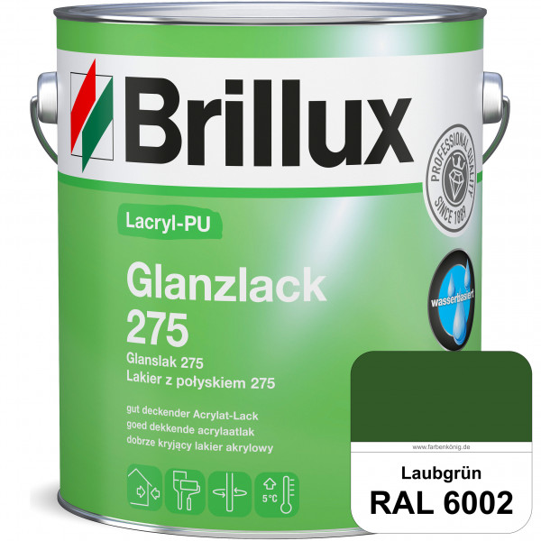 Lacryl-PU Glanzlack 275 (RAL 6002 Laubgrün) Glänzender Lack (wasserbasiert) für z. B. Holz, Zink, Al