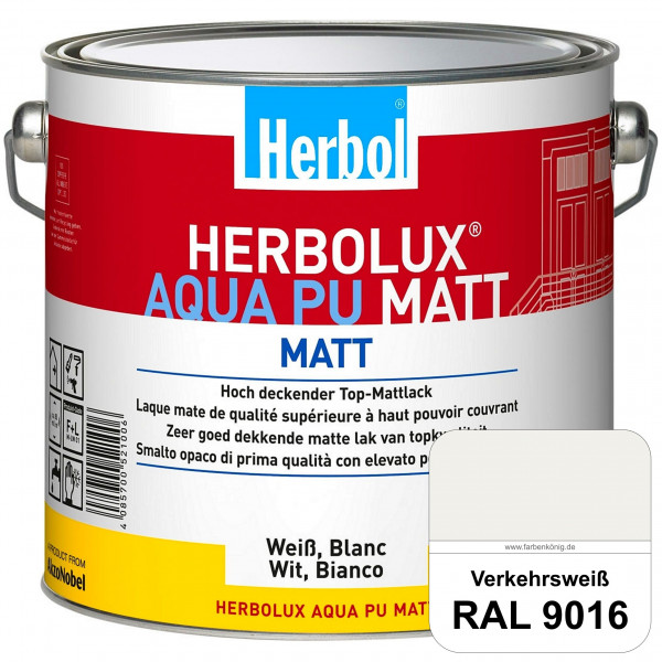 Herbolux Aqua PU Matt (RAL 9016 Verkehrsweiß) Top-PU-Mattlack auf Wasserbasis (Innen)