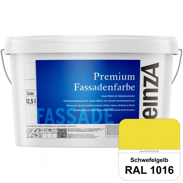 einzA Premium Fassadenfarbe (RAL 1016 Schwefelgelb) Hochwertige Fassadenfarbe mit Clean-Effekt
