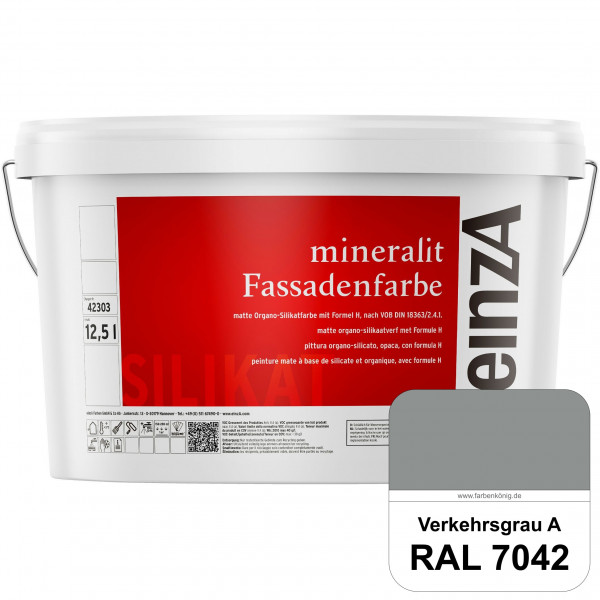einzA mineralit Fassadenfarbe (RAL 7042 Verkehrsgrau A) wetterbeständige & streichfertige Silikatfar