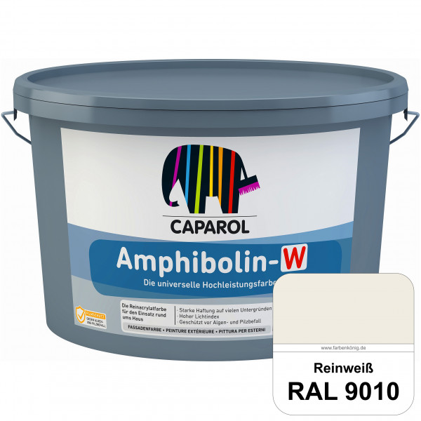 Amphibolin-W (RAL 9010 Reinweiß) Seidenmatte Reinacrylat-Fassadenfarbe mit Pilz- & Algenschutz